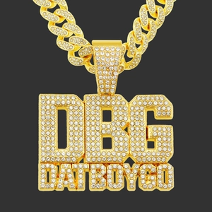 Collier Pendentif Lettre DBG Hip Hop en Alliage avec Strass Iced Out Maille Gourmette Bijoux Streetwear pour Hommes Femmes