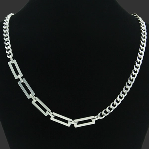 Unisex Industrial Titanium Steel Spliced Necklace With Rectangular Links And Cuban Chain Minimalist Streetwear Jewelry