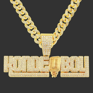 Collana Hip Hop Iced Out E Pendente Con Lettere Lega Strass Catena Cubana Gioielli Street Per Uomo Donna Accessorio Per Feste