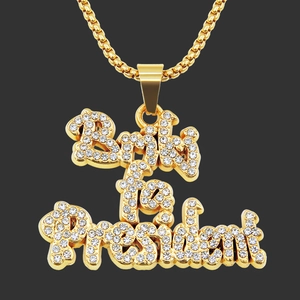Collier Pendentif Lettre Hip Hop Givré en Alliage de Zinc avec Chaîne en Strass pour Homme Accessoire de Mode Nightclub