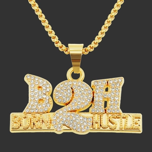 Vereiste Strass B2H Buchstaben Anhänger Halskette Legierung Hip Hop Streetwear Mode Schmuck Für Damen Und Herren Gold Silber