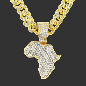Hiphop Africa Map Pendant Necklace For Men Women Gold Silver Plated Alloy Rhinestone Cuban Link Chain Jewelry
