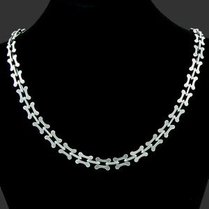 Collana Bracciale a Catena a Maglie in Acciaio al Titanio Unisex Forma a Osso Argento Lucido Street Punk Gioielli da Uomo Donna