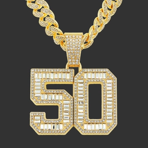 Hip Hop Ανδρικό Κολιέ από Κράμα Στρας Αριθμός 50 Μενταγιόν Icy Χρυσό Ασημί Γαλβανισμένο Κουβανέζικη Αλυσίδα Κοσμήματα