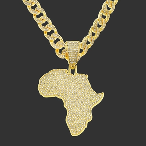 Hip Hop Afrika-Karte Anhänger Halskette Für Herren Zinklegierung Vereist Strass Panzerkette Punk Streetwear Schmuck Geschenk