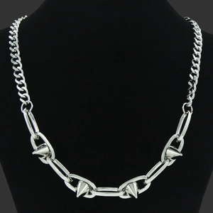 Collier Mailles Cubaines Punk Rock en Acier Inoxydable avec Clous pour Hommes Femmes Hip Hop Gothique Bijoux Argent