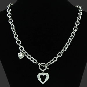 Punk Edelstahl Doppel Herz Anhänger Halskette Für Damen Knebelverschluss Silber Schwere Kette Choker Mode Schmuck Geschenk