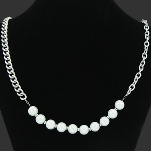 Collana A Catena Cubana Spliced Acciaio Al Titanio Perla Artificial Di Vetro Choker Punk Streetwear Gioielli Hip Hop Neutri