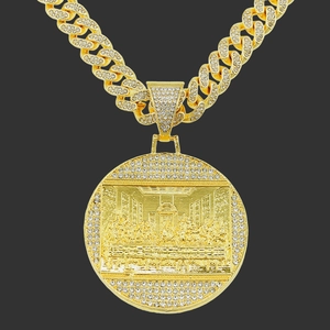 Collier Pendentif de la Cène Hip Hop pour Hommes Alliage de Luxe Strass Chaîne à Maillons Cubains Bijoux Accessoire de Fête