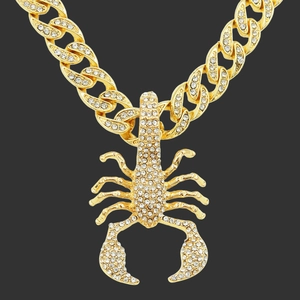 Collier Pendentif Scorpion Hip Hop Iced Out Alliage Strass Chaîne à Maillons Cubains Bijoux Style Urbain Pour Hommes Femmes