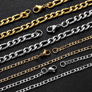 Collier Chaîne Figaro en Acier Inoxydable pour Hommes Femmes Style Hip Hop Bijoux Électroplaqués Or Argent