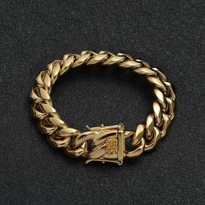Bracelet à Maillons Cubains en Acier Inoxydable Hip Hop Pour Hommes Femmes Plaque Or Acier Bracelet à Chaîne Épaisse Bijoux Streetwear