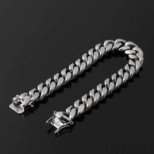 Bracelet gourmette en acier inoxydable argenté poli avec fermoir de sécurité homme
