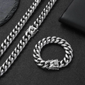 Poliertes silbernes Panzerketten-Set inklusive Halskette und Armband mit Sicherheitsverschluss