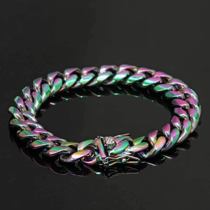 Bracelet cubain arc-en-ciel en acier inoxydable avec fermoir de sécurité pour hommes