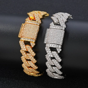 14mm Hip Hop Cuban Link Armband mit Zirkonia-Besatz in Gold- und Silberoptik