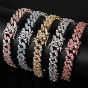 Bracelet de cheville gourmette 9mm serti de zircons pour filles en cinq couleurs
