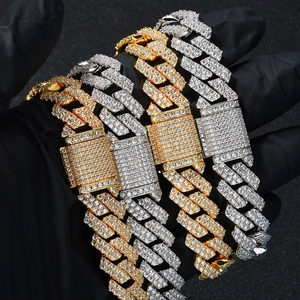 Hip Hop 14mm Strass-Panzerkette und Armband mit Zirkonia in Gold und Silber für Herren