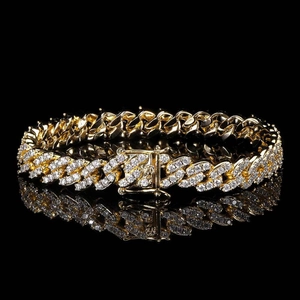 Luxurious 9mm gold-plated Cuban link bracelet with micro-pave zircons and secure clasp