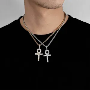 Pendentifs croix Ankh hip hop avec zircons micro-pave en finitions or et argent