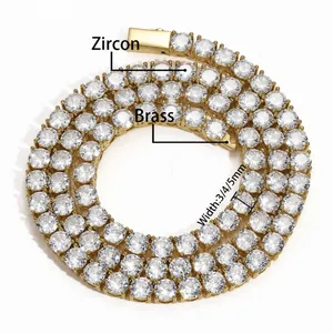 Close-up of hip hop tennis chain featuring 3mm 4mm 5mm width options with zircon stones