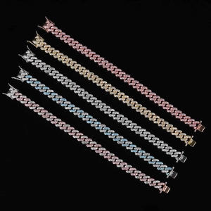 Bracelets à maillons cubains 9mm avec zircons en or, argent, or rose et bleu glacier