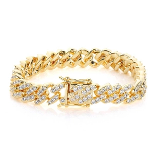 9mm gold Cuban chain anklet with clear zircons and secure double-lock box clasp