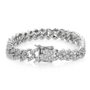 Detailed macro view of 9mm silver Cuban link bracelet with sparkling cubic zirconia stones