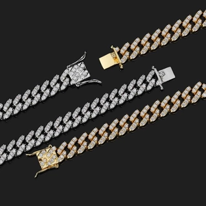 Collier chaîne cubaine 9mm serti de zircons en or et argent, accessoire hip-hop chic