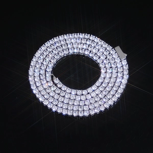 Silver finish tennis chain with clear zircons and spring clasp in hip hop style