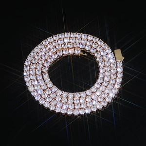 Classic tennis necklace with gold finish and brilliant round-cut zircon stones