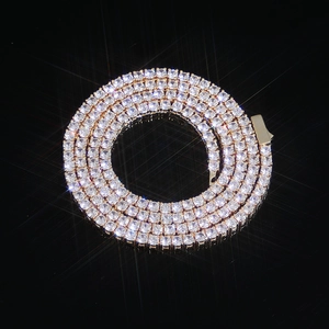 Gold plated tennis chain necklace with brilliant cut zircons and secure square clasp