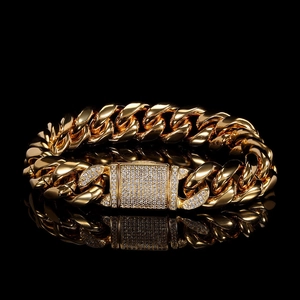 Men's 12mm gold Cuban link bracelet with iced-out zircon buckle in hip hop street style