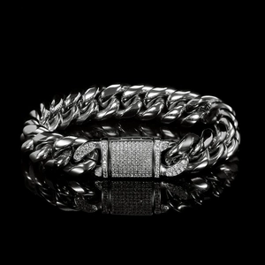 Hip hop 12mm stainless steel Cuban link bracelet with micro-paved zircon stones