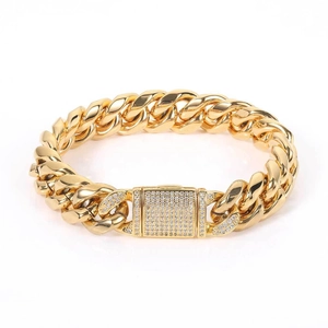 Men's 12mm gold plated stainless steel Cuban link bracelet with iced out CZ flip clasp