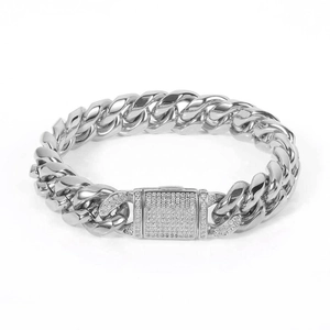 Close-up of 12mm Cuban link bracelet with iced-out micro-pave zircon box clasp closure