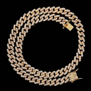 Chaîne cubaine hip-hop dorée de 9 mm ornée d'une rangée de zircons étincelants