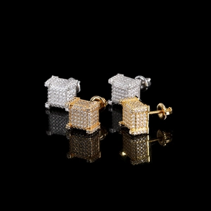 Hip Hop Square Micro Pave Zirconia Stud Earrings For Men Women Copper Iced Out Earrings With 925 Sterling Silver Earring Post