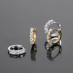 Hip Hop Zirconia Huggie Hoop Earrings Gold Silver Plated Copper Small Circle Earrings Individual Jewelry For Men Women