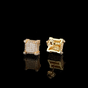 Square hip hop earrings with pave micro-inlaid cubic zirconia and secure screw back