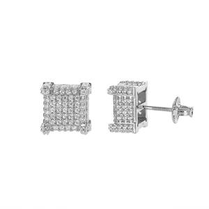 Detailed macro view of square micro-paved zircon earrings with secure screw-back design
