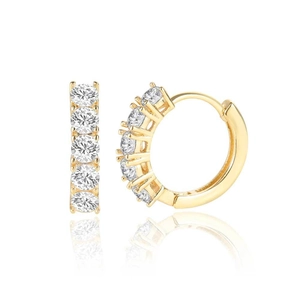 Hiphop gold plated hoop earrings featuring five round sparkling cubic zirconia stones