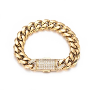 Bracciale a catena cubana placcato oro 18K con chiusura rettangolare in diamanti