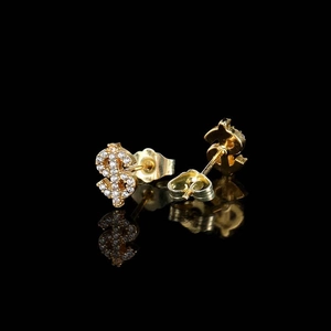 Hiphop vergoldete Kupferohrringe mit Zirkonia im Dollarzeichen Design für Damen