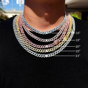 Collane Cuban Link da 9mm con zirconi in quattro colori e diverse lunghezze disponibili