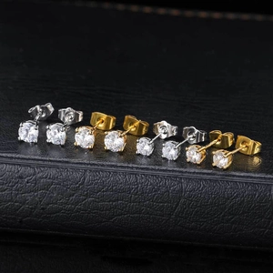 Hip Hop Round Cubic Zirconia Stud Earrings With 925 Sterling Silver Earring Post Copper Four Prong Jewelry For Men Women