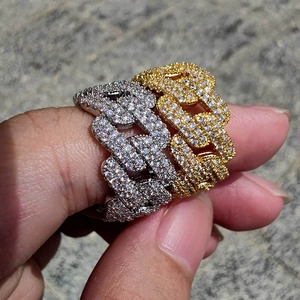 Anelli a catena cubana 11mm stile hip hop in oro e argento con zirconi luccicanti