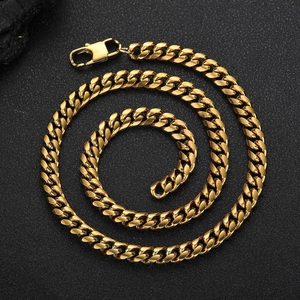 Stainless Steel Cuban Link Necklace With 18K Gold Plated Hip Hop Jewelry For Unisex Trendy Thick Plain Chain Necklace