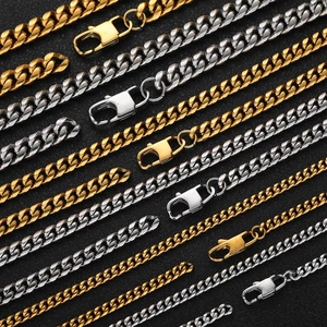 Polished Cuban link chains in gold and silver steel with secure lobster clasps