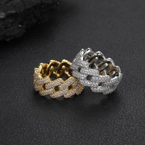 Anello catena cubana hip hop 11mm in oro e argento con scintillanti zirconi cubici